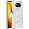 SEHEYA Custodia Glitter per Xiaomi Poco X3 NFC/Poco X3 Pro/Poco X3 Cover Brillantini con Paillettes Glitterate Liquido TPU Morbido Antiurto Trasparente Protettivo Silicone Case, Argento