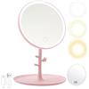 GVEFIVME Specchio cosmetico con luce LED, specchio da trucco illuminato per trucco, rasatura e usura delle lenti a contatto, 3 colori di luce e luminosità regolabile (rosa)