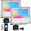 MEEKBOS 2 Pezzi Faretto LED RGB Esterno 30W, Faro LED RGB Con APP Bluetooth e 2.4G Telecomando,IP66 Impermeabile Dimmerabile Proiettore per Giardino,Pasqua,Partito,Halloween,3000LM