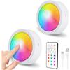 SOAIY 2pcs Faretti LED RGB con Telecomando,Luce da Incasso Ricaricabile Senza Fili,LED RGB Atmosfera 12Colori 10 Livelli 2 Modalità di Luminosità,Luci LED Adesive Magnetiche da Vetrine,Armadio