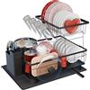 RebelEver Scolapiatti da Lavello - Scolapiatti da Appoggio per Lavello con Tappetino Scolapiatti Assorbente - Griglia Scolapiatti con Scarico Automatico nel Lavello - Montaggio Senza Attrezzi (2 Livelli)