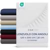 CGK Unlimited Lenzuolo con angoli 120x200 Bianco, profondità 30 cm - Lussuoso lenzuolo con angoli - Per materassi fino a 30 cm (12) di altezza - Morbido, senza pieghe e traspirante - 120x200 - singola