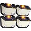 K KASONIC Luci da Recinzione Solari a Doppio Sensore, 6500K Luci Solari per Movimento Impermeabili con Angolo di Illuminazione 300° per Giardino, Confezione da 4 Luci Solari da Parete Esterne per Cas