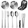 Horuili® Posate da campeggio portatili, 10 pezzi in acciaio inox Set di posate da campeggio con cucchiaio Forchetta Coltello Clip Piatto, per picnic Viaggi Escursioni, 2 persone
