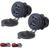 Intckwan Presa USB 12V Impermeabile, 66W, PD e QC3.0, Auto con Interruttore e Luce Blu, Presa USB da Incasso 12-24V per Roulotte, Camper, Moto, Barche, Camion (2 Pezzi)