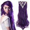 SEGO Extension Clip Capelli Viola 60cm Lunghi Mossi Sintetici 140g 8 Fasce Extensions con 18 Clips Heat Resistant - Viola Blu