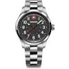 WENGER Orologio Uomo Terragraph Ø 43 mm, Swiss Made, Quarzo Analogico, Impermeabile fino a 100 m, Bracciale Inox, Nero/Argento
