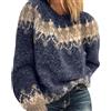 RWXXDSN HUIPYOU Donna Autunno/Inverno Girocollo Casual Sciolto Mohair Grosso Maglia Jacquard Donne Maglione, Blu, XXL