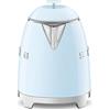 Smeg, Bollitore Elettrico Piccolo KLF05PBEU 0,8 L, Filtro Acciaio Inox, Autospegnimento di Sicurezza, Indicatore Livello Acqua, Base Antiscivolo e Avvolgicavo Integrato, Potenza 1400W, Azzurro
