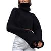 DJYQLCWA Maglia Donna Collo Alto Dolcevita Manica Lunga Lupetto Leggero Aderente Basic Top Maglione Donna maglione corto da donna autunno e inverno a collo in lana con maniche a maglia tinta unita Black, M