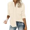 Friptspyg Mussola Camicetta Camicie Manica Lunga Donna Scollo A V 100% Cotone Camicia Top Top con Due Tasche, Albicocca S