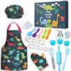 Anpro 27 Pezzi Set da Cucina per Bambini, Dinosauro Set di Chef Gioco di Utensili Bambini da Accessori, Cuoco Cappello Utensili da Cucina Mitt, Ideale Regalo di Compleanno e Natale, 3-7 Anni