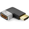 deleyCON Adattatore HDMI Connettore di Accoppiamento 8K@60Hz / 4K@120Hz UHD 7680x4320 Alluminio HDMI 2.1 ARC HDR10+ Dolby Vision VRR ALLM 48Gbps Angolato a Sinistra Grigio Nero