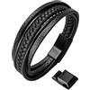 HOOF | Bracciale da uomo in vera pelle neromarrone | Bracciale intrecciato | 19,5 cm - 27 cm | chiusura acciaio inox | elegante scatola portagioie | regalo per uomini, amici (Nero, 21 cm)