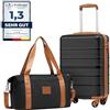 COOLIFE Ryanair Valigia Bagaglio a mano,Valigie,Trolley,Valigia da cabina 55×35×20,Chiusura a combinazione laterale con TSA (Bianco/Marrone, 55×35×20) (Nero/Marrone, 55×35×20 -Set 2pzs)