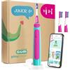 GUM Playbrush JUNIOR 6+ spazzolino elettrico | app di gioco interattiva | 2 modalità di spazzolamento | setole extra morbide | batteria 8 settimane | 1x spazzolino sonico | 2 testine extra | Rosa