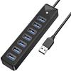 GiGimundo PG7U Hub USB 3.0 7 Porte con Cavo Corto da 0.15M, Porta di Ingresso Alimentazione 5V/3A, Porta USB Multipla per PC Laptop, MacBook più Vecchi, PS4, PS5, Tastiera, Mouse, Unità Flash