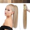 SEGO Coda Capelli Veri Clip Pinza Cavallo Extension Ponytail Naturale Remy Human Hair Lisci 40cm Fascia Unica 105g - # Castano Chiaro Dorato balayage Biondo Chiarissimo
