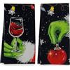 JINGTOPS Set Strofinacci Natalizi, Asciugamani Cucina,Tovagliette Natalizie, Decorazione Natalizia Invernali, Decorazioni Per Tavola Interna 40x60 cm (grinch-2 pezzi)