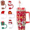 Mezrkuwr 6 Pezzi Tappo di Cannuccia di Natale per Tazza Stanley, Pupazzo di Neve, Alce, 10 mm, Silicone, Coperchio di Cannuccia, Riutilizzabile, Regali di Natale