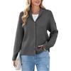 Famulily Cardigan da donna in cashmere a costine, con bottoni e scollo a V, comodo cardigan lavorato a maglia, cappotti invernali caldi, Grigio scuro, L