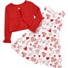 ALISISTER Vestito Bambina Bambina con Cuore Rosso Vestito Cardigan Set 2 Pezzi Abito Senza Maniche e Cardigan a Coste 2-3 Anni