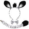 XEPST Set di costumi zebrati con orecchie e coda da zebra, con cerchietto per orecchie e papillon a coda per costume da animale, cosplay, festa di compleanno, Giornata mondiale del libro, Halloween