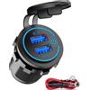 Qidoe Presa USB 12V, Doppia Quick Charge 3.0 Caricatore Auto per Cellulare con LED Blu e Interruttore, Adattatore Accendisigari 12V/24V Impermeabile per Auto Moto Camper Barca Golf Cart Ecc.