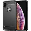 owlhold Cover per iPhone X/iPhone XS, Custodia Spazzolata e Fibra di Carbonio Morbido Silicone TPU Slim Fit Case, Antiurto, Antigraffio, Antiscivolo, Protezione Grado Militare, Nero