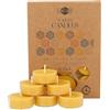 Danilovo - Candele Decorative in Cera d'Api - Candele Naturali, Piccole Rotonde con Stoppini in Cotone - Durata: 4 Ore - Set di 12 Candele Cera D'api Naturale - Porta Candela in Plastica Riciclata