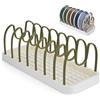 Clove Portacoperchi da Cucina Salvaspazio Organizzatore Porta Coperchi Pentole da Mobile Interno Organizer Verticale Cassettone Padelle Supporto da Cassetto Taglieri Rack Verde Salvia 42X16cm