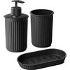 Tatay Set di 4 pezzi da appoggio per il bagno (bicchiere + dispenser + portasapone) Baobab, Plastica, Senza BPA, Nero