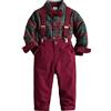 Carolilly Completo Bambino di Natale 2 Pezzi Abito Gentiluomo Elegante Camicia Maniche Lunghe a Quadri+Pantaloni con Bretelle Tuta Natalizia Ragazzi (Rosso Vino, 6-7 Years)