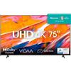 Hisense Smart TV 75 Pollici 4K Ultra HD Display LED HDR10+ Sistema Vidaa colore Nero - 75A6K