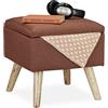 Relaxdays Sgabello con Contenitore, Rivestimento in Lino Sintetico, Gambe in Legno e Coperchio, HLP 40x40x40 cm, Marrone