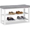 Relaxdays 10023307-111 Panca scarpiera Imbottita in Tessuto, Comoda, 2 Ripiani per Scarpe, Metallo, HxLxP: 50x81x32 cm, Grigio, metallo;legno mdf;tessuto