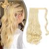 Dcbaboo Coda Capelli Extension Ricci 50cm Posticci per Capelli Extension Coda Capelli Finti Clip Mossi Coda di Cavallo Ondulati Code Finte per Capelli Sintetici Lunghi Wrap Ponytail, Biondo Candido