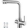Tondiy Rubinetto Cucina 3 Vie, Miscelatore per Sistemi Osmosi con 2 Uscite, Rubinetti Lavello Acqua Potabile con Doppia Leve, Girevole a 360°, Acciaio Inox, Aeratore Rimovibile, Spazzolato