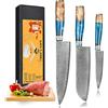 oFuun Set Coltelli da Cucina Professionali Coltello Da Cucina Damasco 67 Strati, 3 Pezzi Coltello Da Cucina Giapponese Professional Coltello da Chef Kiritsuke Coltelli Carne Per Chef E Appassionati…