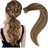 Easyouth Coda di Cavallo Veri Capelli Extension Balayage Marrone Extension Capelli Veri Coda Remy Wrap Around Castano Ombre Biondo Fragola e Castano Remy Capelli Coda di Cavallo 30 cm 70g #4274