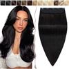 SEGO Extension Capelli Veri Clip Fascia Unica Folta 35cm 75g 100% Remy Human Hair Extensions Singole Larga 22cm #1B Nero Naturale