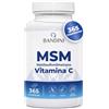 Bandini® MSM 2000 mg di Metilsulfonilmetano in COMPRESSE + Vitamina C, Integratore per Capelli, Pelle, Articolazioni, Unghie, Antinfiammatorio Muscolare con Zolfo, 100% Vegan, Alternativa alla polvere