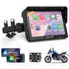 Carpuride W502PRO per CarPlay per Moto e Android Auto e Doppio Bluetooth - Navigazione GPS Impermeabile da 5 pollici per Moto, Condivisione di Musica, Interfono, EQ, Sensore di Luce, Bussola, Barometr