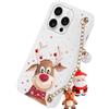 Yoedge Natale Cover per iPhone 16 Pro Max 6,9 con Catena, Natalizia Custodia con Carino Disegni Cartoon Cervo, Sottile Silicone TPU Antiurto Protettiva Christmas Case para iPhone 16 Pro Max, Bianca