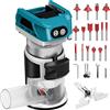 Roadtime Fresa a batteria compatibile con batteria Makita da 18 V, fresa a bordi senza spazzole a 6 velocità, guida dritta, ruota di guida, 15 frese e canale di polvere (senza batteria)