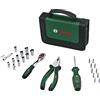 Bosch Set di utensili manuali da 26 pz. (kit compatto e portatile per progetti fai-da-te; ideale da trasportare; cricchetto da 1/4; pinze combinate; cacciavite universale; in borsa in tessuto)