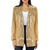 FACAIIO Giacca da donna con paillettes dorate scintillanti, blazer alla moda aperto sul davanti con maniche lunghe e colletto con risvolto (XL oro)