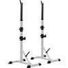 HOMCOM Set 2 Supporti Bilanciere in Acciaio con 3 Ganci, Altezza Regolabile e Portata 200kg, Argento e Nero