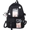 LYEAA Zaino Kawaii per studenti, grazioso zaino da viaggio estetico, in tela giapponese Harajukue, con spilla Kawaii e accessori, borse per laptop, 02-Nero., Taglia unica
