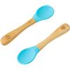 bamboo bamboo ® Cucchiai Baby Svezzamento Set 2 | Bamboo con Morbido Silicone | Manici Ergonomici Facili | Senza BPA (Set 2, Blu)